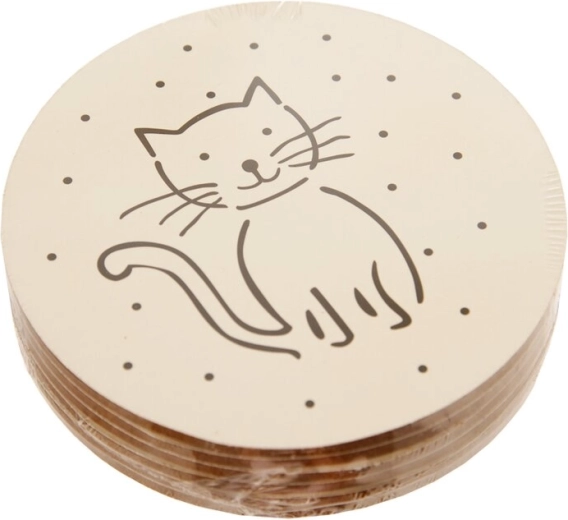 Set kurken onderzetters voor drankjes met witte kat-motief (6 stuks)
