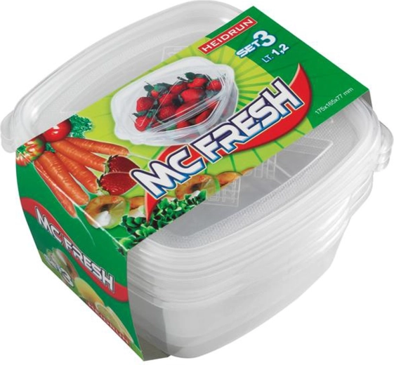 Kunststof bakjes met deksel HEIDRUN McFresh 3 × 1,2 l