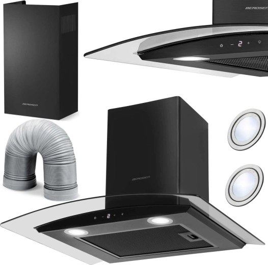 Schoorsteen-keukenafzuigkap 60 cm BERDSEN BT-216, zwart glas