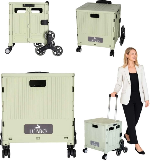 Opvouwbare boodschappenwagen LUARO 32 l met trapwielen en deksel