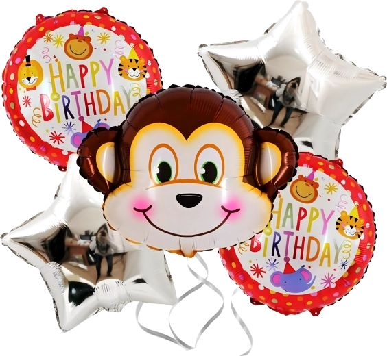 Set verjaardagsballonnen aapje, dieren, 5 stuks