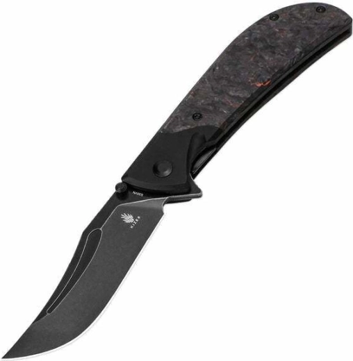 Kizer Phoenix zakmes 9 cm, Black Stonewash, zwart/oranje, FAT Carbon en aluminium