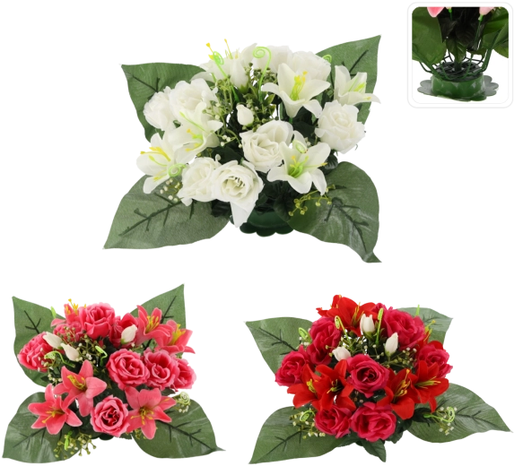 Kunstbloemstuk rozen en lelies 25 × 27 × 27 cm, mix kleuren