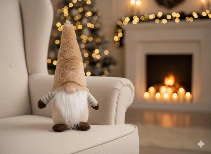 Kerstkabouter 25 cm beige