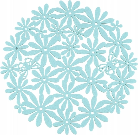 Ronde vilten placemat in mintgroen met bloemendecor 30 cm