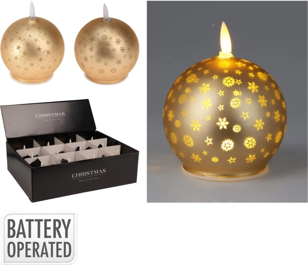 LED kaars bol 10 cm goud – warm wit