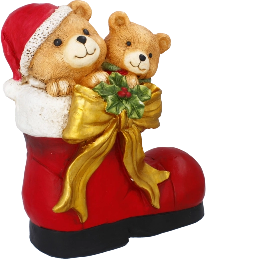 Kerstfiguur met beertjes in de laars van de kerstman