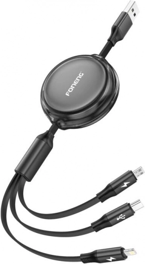 Foneng X113 3-in-1 intrekbare oplaadkabel 1,1 m zwart