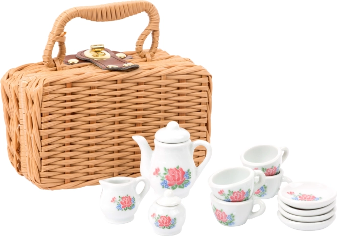 Klein koffieservies in een koffer