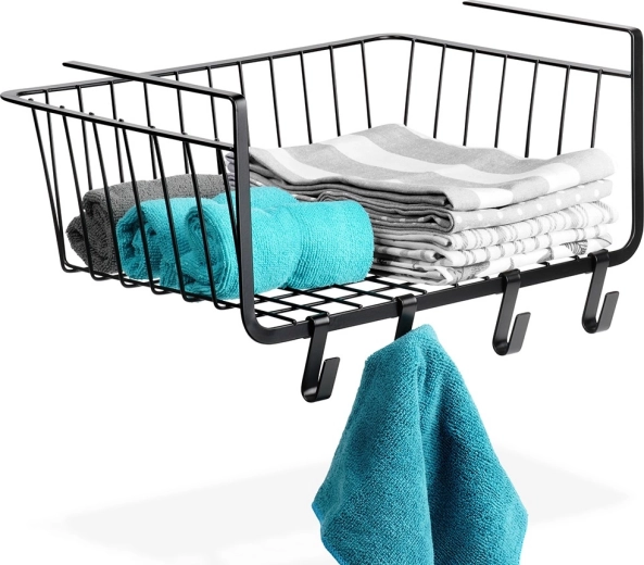 Hangende metalen mand onder plank, zwart 40,5 × 26 × 16 cm