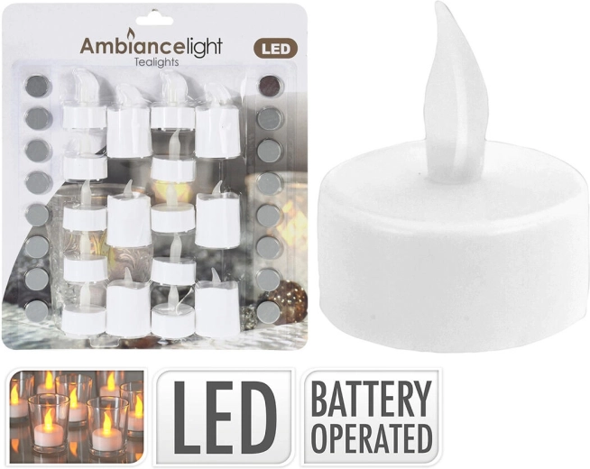 Witte LED-theelichten 3,5 cm met batterijen (16 stuks)