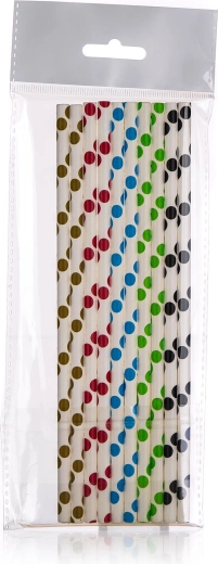 Papieren rietjes met stippen 6 × 200 mm, mix van kleuren (25 stuks)