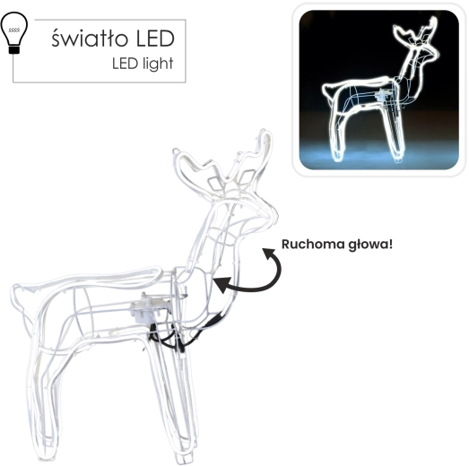 Kerst LED neon rendier met bewegende kop, koudwit, 70 cm