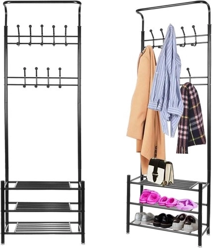 Staande kapstok voor kleding met schoenenplanken