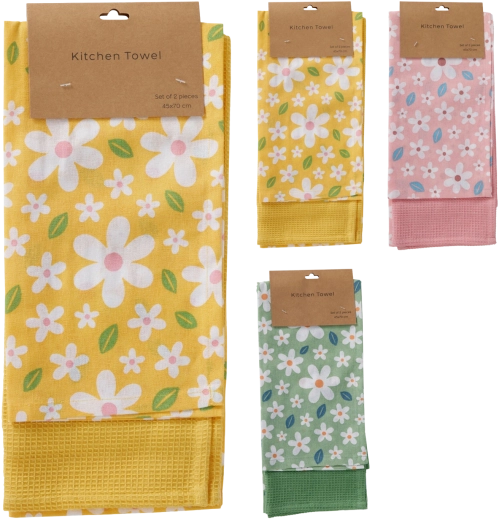 Set van 2 keukenhanddoeken met bloemmotief 70 × 45 cm