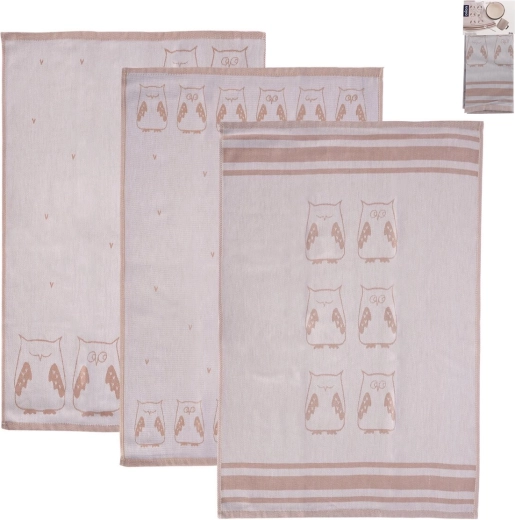 Theedoeken van Egyptisch katoen Uil, 3 stuks