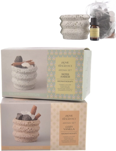 Geschenkset cementstenen met geurolie 9 × 7 cm (2 varianten)