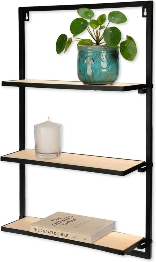 Wandrek van metaal zwart met 3 niveaus 40 × 12 × 65 cm