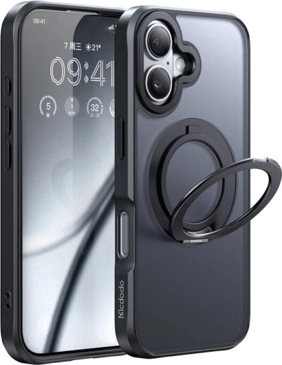 McDodo MagSafe hoesje met standaard voor iPhone 16 Plus zwart