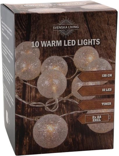 Lichtslinger met timer, 10 LED, warm wit, 135 cm, decoratie met glitter
