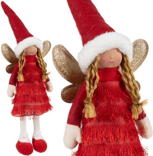 Kerstdecoratie engel/elf met glinsterende vleugels, rood