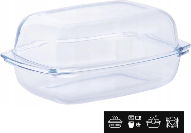 Rechthoekige hittebestendige glazen schaal met deksel 5 l