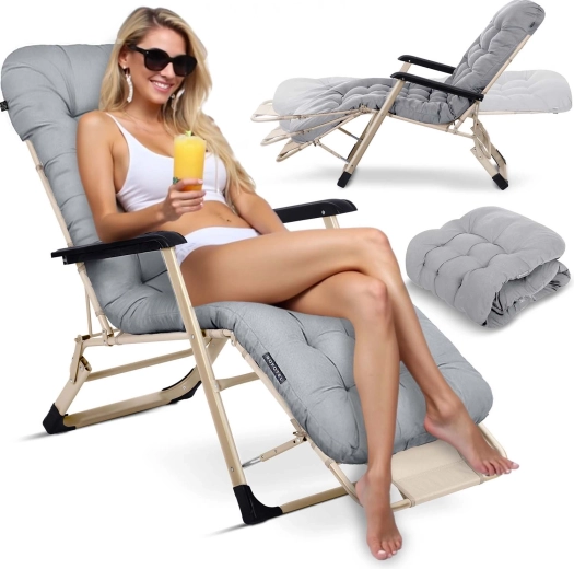 Opvouwbaar tuinligbed met kussen Sofotel ChillWell, lichtgrijs