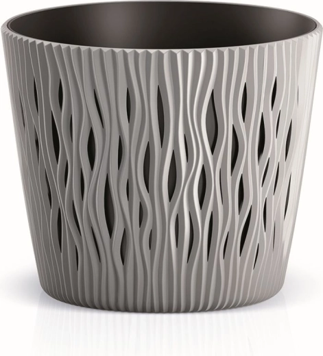 Bloempot Sandy Round met inzet 18,9 cm – grijze steen