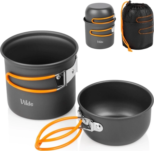 Vilde toeristische pannenset van geanodiseerd aluminium 800/450 ml (3 delen)