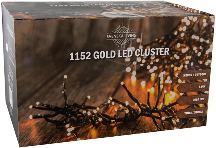 Kerstlichtsnoer cluster 1152 LED 6,9 m, warm goud