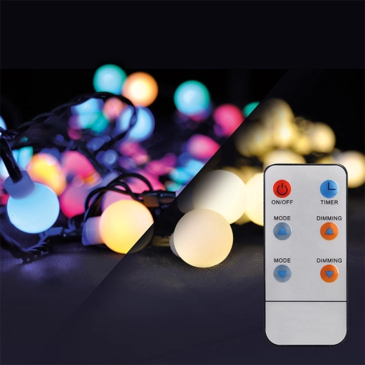 Solight LED-kerstverlichting met RGB- en witte lichtbollen, 200 LED's, 8 m