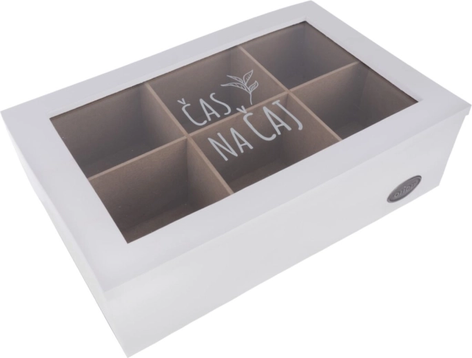 Theezakjescassette van hout en glas – wit