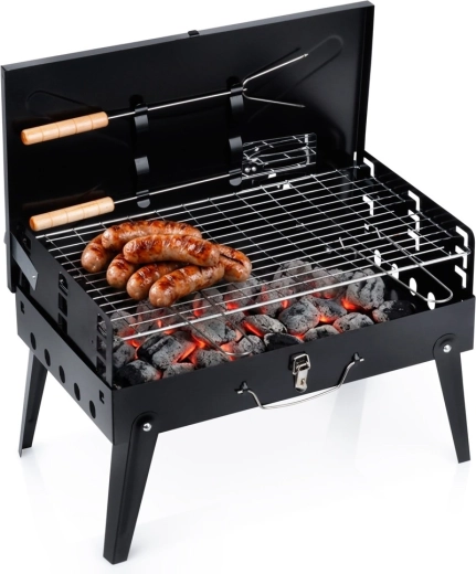 Vilde opvouwbare draagbare houtskoolbarbecue in koffermodel met accessoires 43 × 26 × 29 cm
