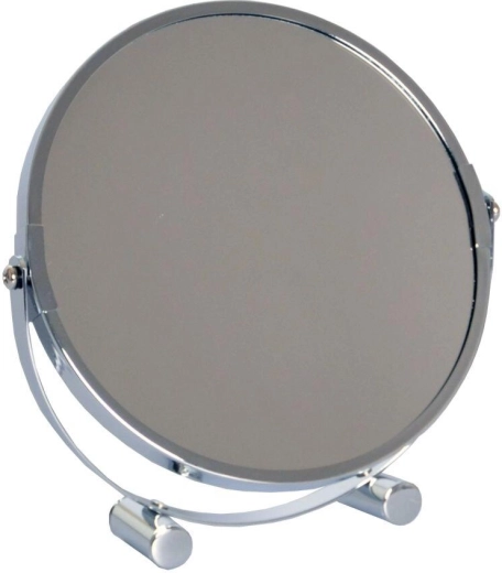Dubbelzijdige cosmeticaspiegel met standaard, diameter 17 cm, chroom