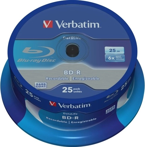 Blu-ray media VERBATIM BD-R 25GB 6× DataLife, spindle 25 stuks