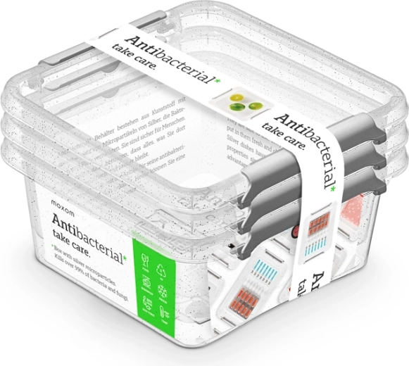 Antibacteriële set vierkante voedseldozen 0,85 l (3 stuks)