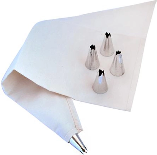 Taartdecoratieset met katoenen spuitzak en 5 metalen spuitmondjes