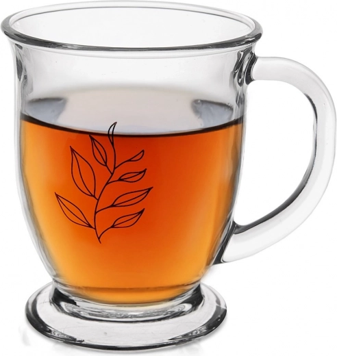 Glazen mok 450 ml met bladmotief