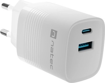 Natec Ribera GaN USB-oplader met 1x USB-A en 1x USB-C 30W wit