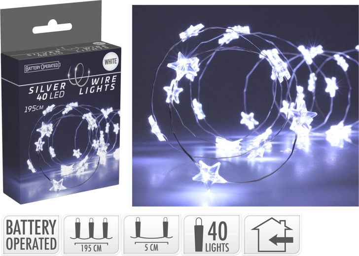 Kerst LED-verlichting sterren 1,95 m 40 LED koud wit - 1 stuk