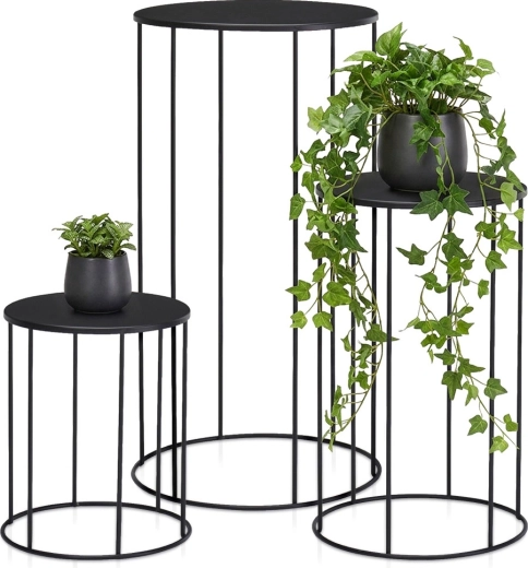 Zwarte metalen plantenstandaard – set van 3 stuks (16×19 / 18×29 / 21×39 cm)