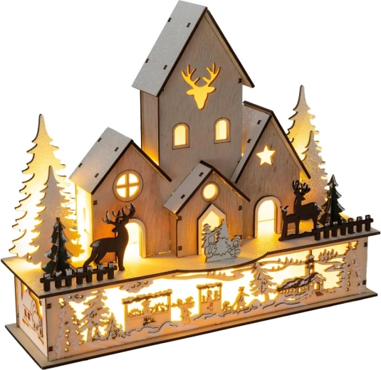 Houten kerstdorp met 9 LED-lampjes RETLUX