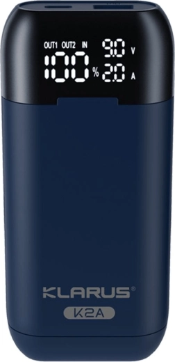 Klarus K2A 3-in-1 intelligente duale lader met batterijhouder en powerbank, LCD-display