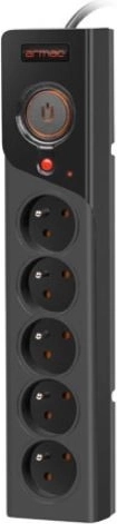 Overspannings-stekkerdoos ARMAC Z5, 5 stopcontacten, kabel 5 m, 10 A, zwart