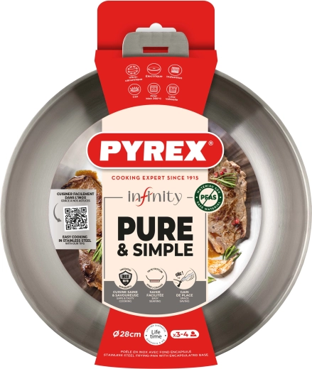 Pyrex Infinity koekenpan 28 cm van roestvrij staal met afneembare handgreep