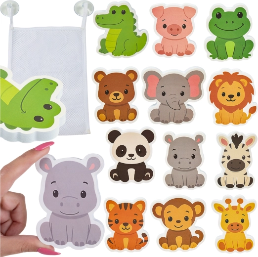 Kruzzel schuimstickers voor in bad – dieren met organizer (12 stuks)