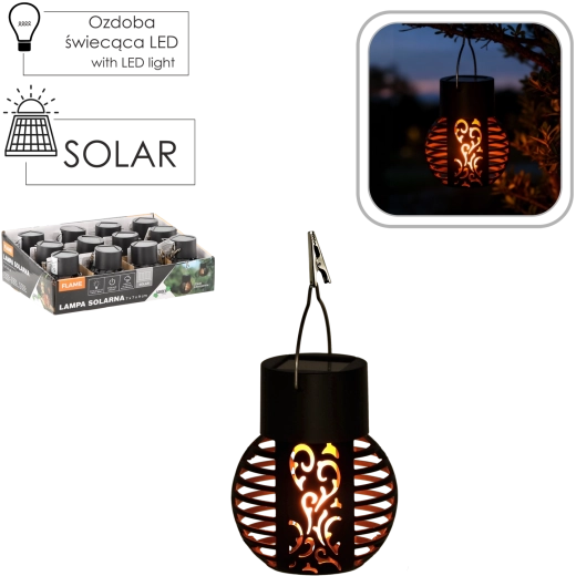 Zonne- hanglantaarn met vlam-effect, zwart, 7 × 7 × 9 cm