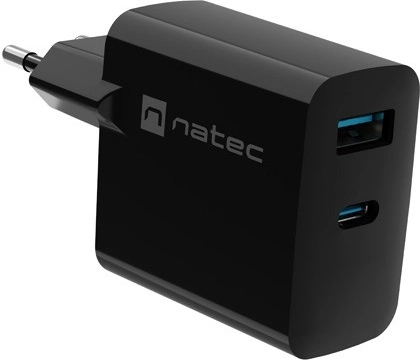 Natec Ribera GaN netlader 1x USB-A + 1x USB-C 45W zwart