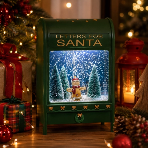 Kerstbrievenbus voor de kerstman met ledverlichting en muziekdoos, groen