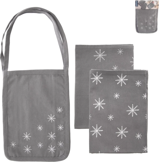 Katoenen keukendoeken met sneeuwvlokmotief 2 stuks + tas